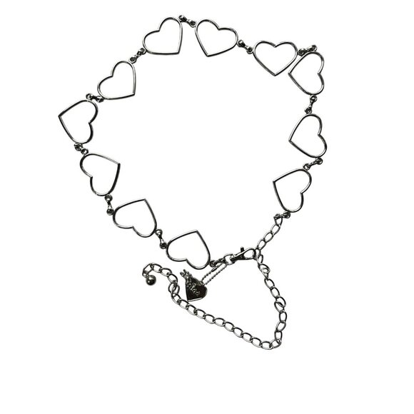 Mudd Womens Heart Chain Belt Adjustable Silvertone 50" With Charm Accent - Picture 1 of 5